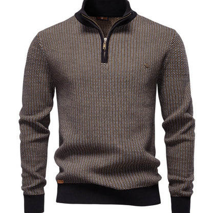 Men's Half-Zip Stand Collar Sweater | Slim Fit Cotton Blend