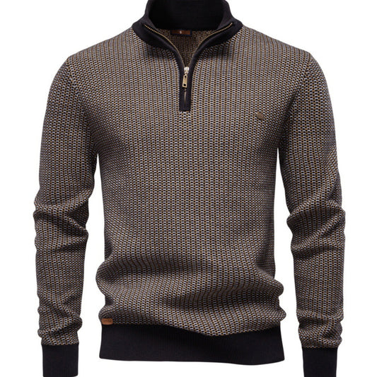Men's Half-Zip Stand Collar Sweater | Slim Fit Cotton Blend