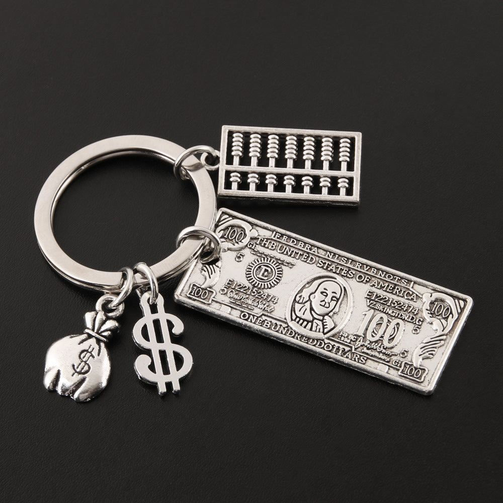 Money Theme Alloy Keychain | Dollar, Abacus & Money Tree Charm