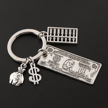 Money Theme Alloy Keychain | Dollar, Abacus & Money Tree Charm
