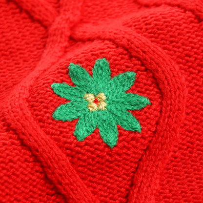 Girls Embroidered Flower Knit Sweater – Round Neck Cotton Top