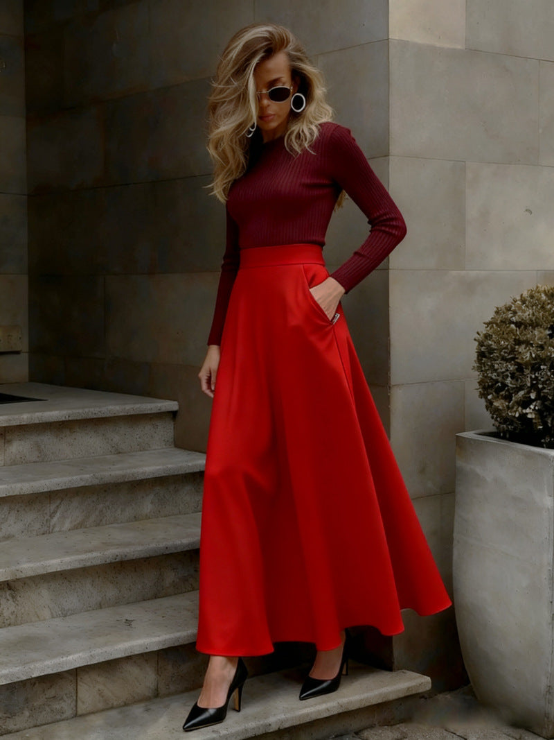 Women's Solid Colour Elastic Waist Mid-Length Skirt | S-5XL