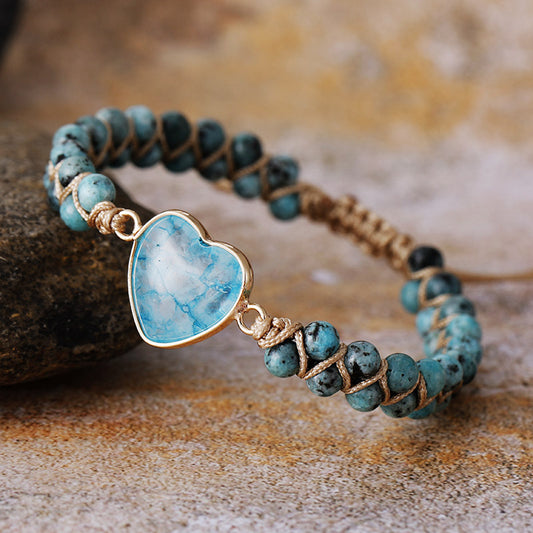 Natural Stone Teardrop Wrap Bracelet | Hand-Woven Adjustable Lapis Lazuli Bracelet