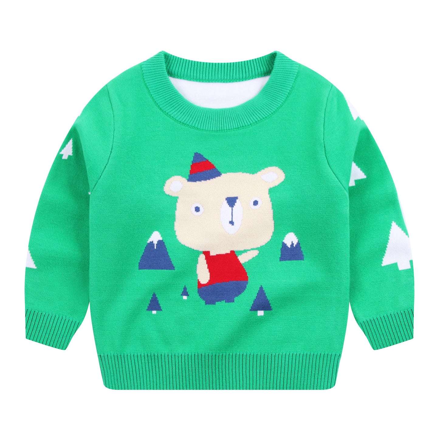 Kids Cartoon Print Fine Knit Cotton Sweater | Boys Girls Jumper
