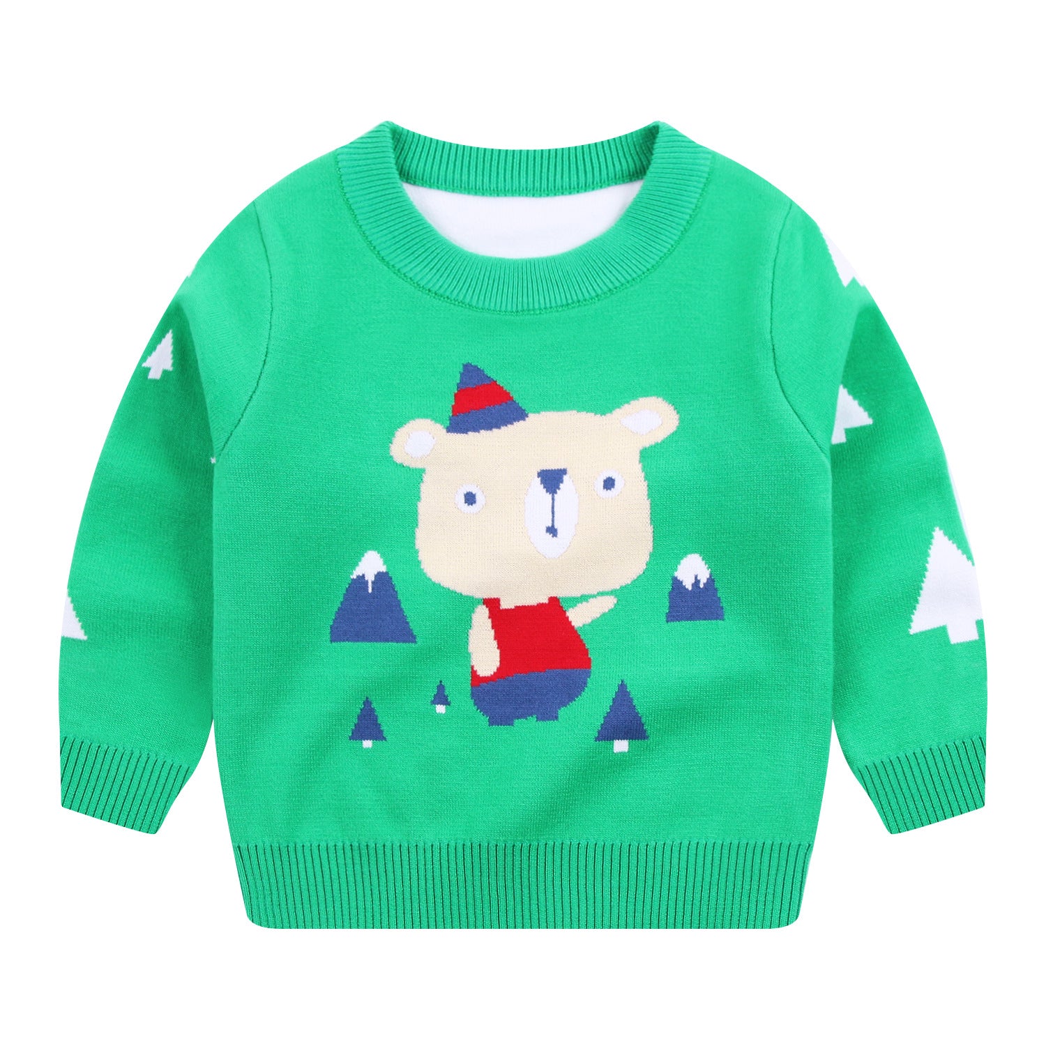 Kids Cartoon Print Fine Knit Cotton Sweater | Boys Girls Jumper