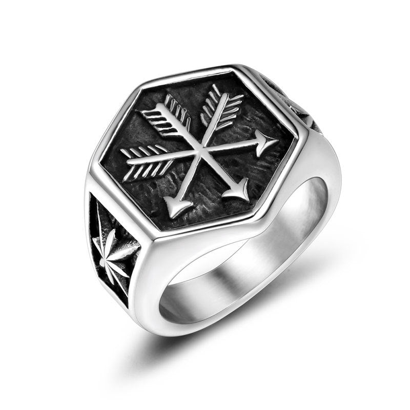 Unisex Titanium Steel Dripping Oil Retro Ring – Geometric Couple Band