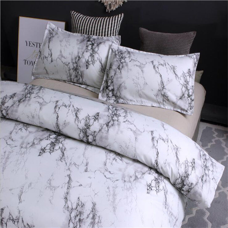 Marble & Solid Print Polyester Duvet Cover Set – Reactive Dye Twill