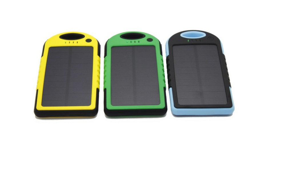 Rugged Solar Power Bank with Carabiner – IPX4 Waterproof LED Torch Blue Black Yellow Green