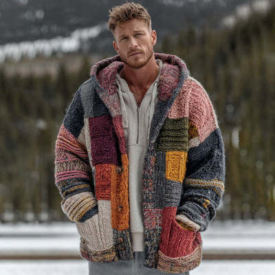 Men's Abstract Print Mid-Length Cardigan Jacket | Loose Fit XS–5XL