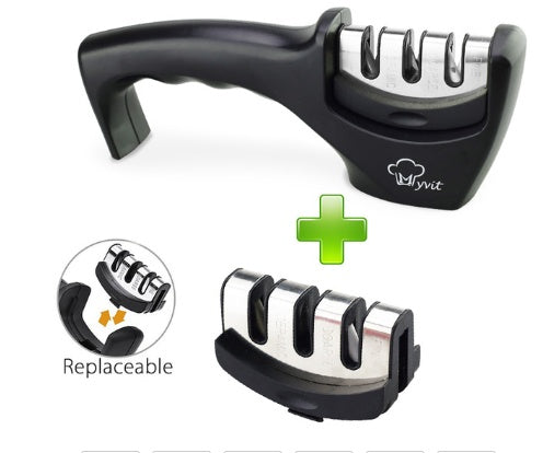 Knife Sharpener — Pull-Through Whetstone Sharpener with Tungsten Steel & Diamond Rods