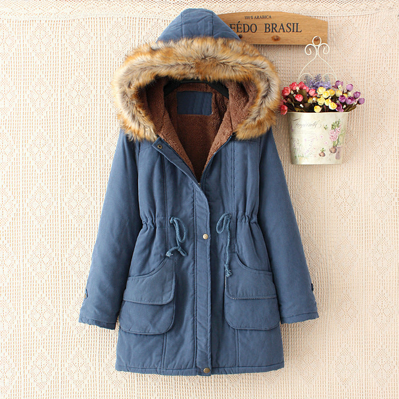 Women's Mid-Length Slim-Fit Hoodie Jacket – Fur Collar | 8 Colours | S–3XL