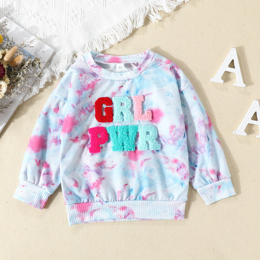 Girls' Letter Print Tie-Dye Long Sleeve Top | Kids Cotton Top