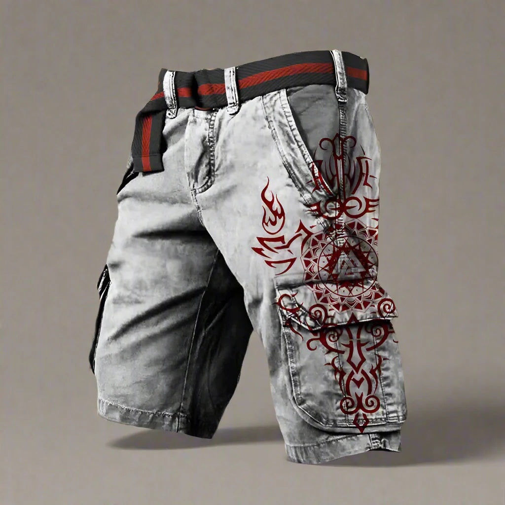 Men's Digital Print Zipper Cargo Shorts