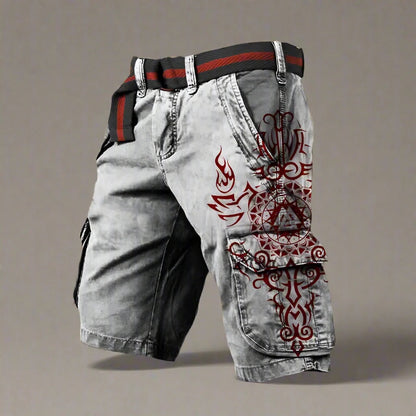 Men's Digital Print Zipper Cargo Shorts