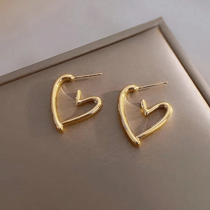 Heart-Shaped Stud Earrings | Electroplated Metal Earrings for Women