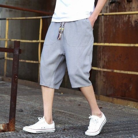 Men's Viscose Linen Cropped Trousers | Loose Fit Casual M-5XL