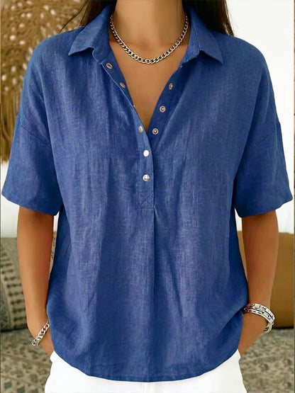 Women's Single-Breasted Lapel Short-Sleeve Shirt