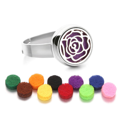 Stainless Steel Essential Oil Aromatherapy Ring | 15 Designs | Includes Cotton Pads