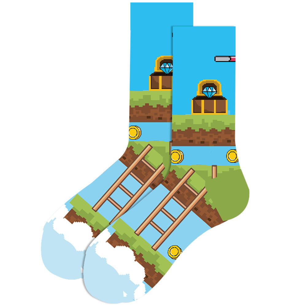 Men’s Novelty Jacquard Cotton Mid-Tube Socks 26 Designs Santa Moose EU 39-46
