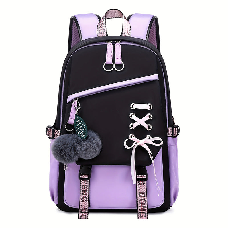 Girls' Cute Bow Backpack – Sweet Solid Colour School & Everyday Bag