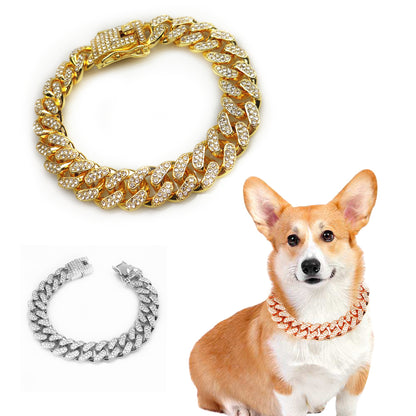 Hip Hop Alloy Chain Dog Collar | Rose Gold, Silver & Gold