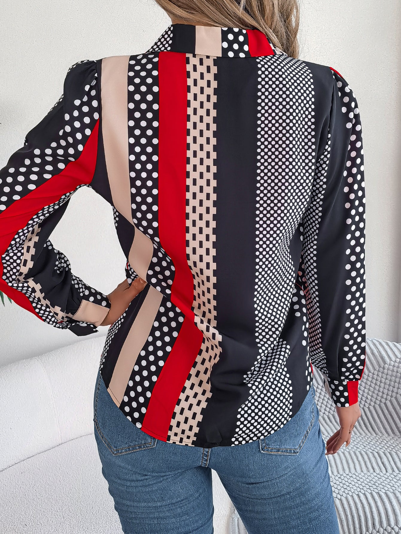 Women's Elegant Colour Block Long-Sleeve Shirt