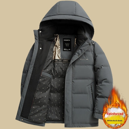 Men's Hooded Down Jacket - Thick Winter Coat with Detachable Collar