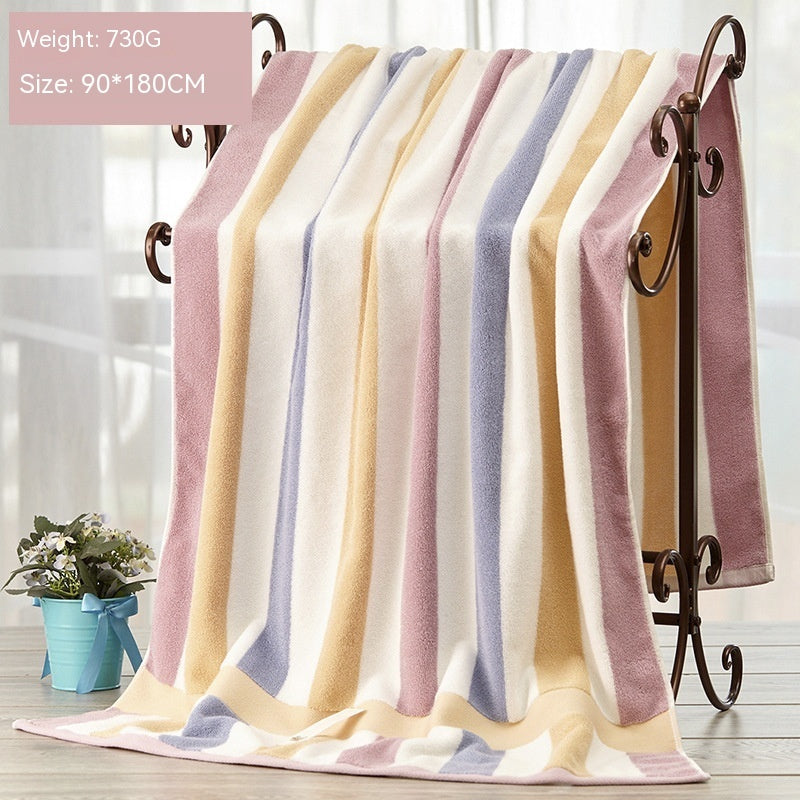 Pure Cotton Striped Bath & Beach Towel | Large 90×180cm | Blue & Pink