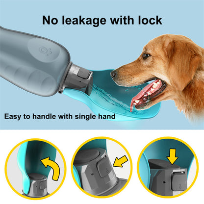 Portable Dog Water Bottle — 800ml Leak-Proof Travel Drinking Bottle with Fold-Out Trough