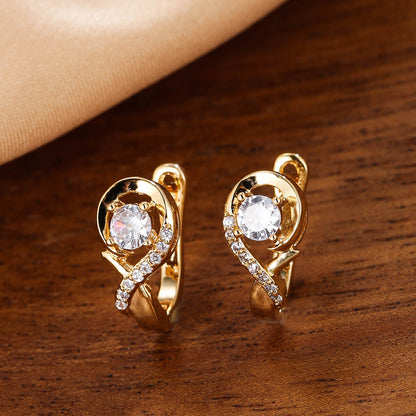Musical Note Zircon Earrings | Minimalist Copper Stud Earrings for Women
