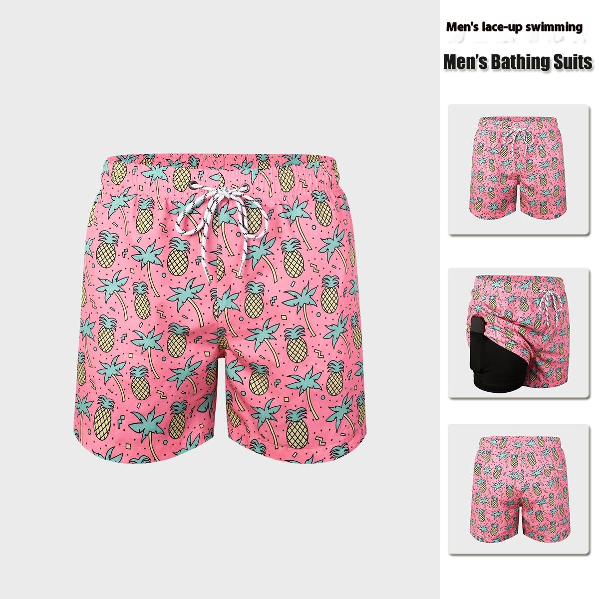 Men's Double-Layer Swimming Trunks | Lined Board Shorts S-XXL