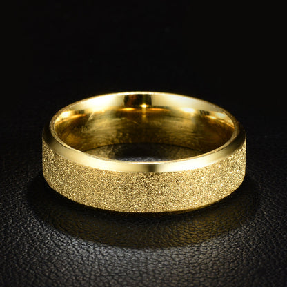 Unisex Stainless Steel Frosted Matte Ring – 6mm Minimalist Band Gold, Black & Blue