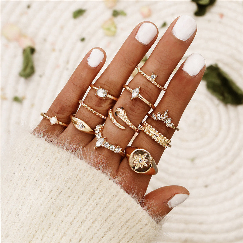 Women's Alloy Ring Set with Gemstone Inlay | 26 Designs | Stackable Rings