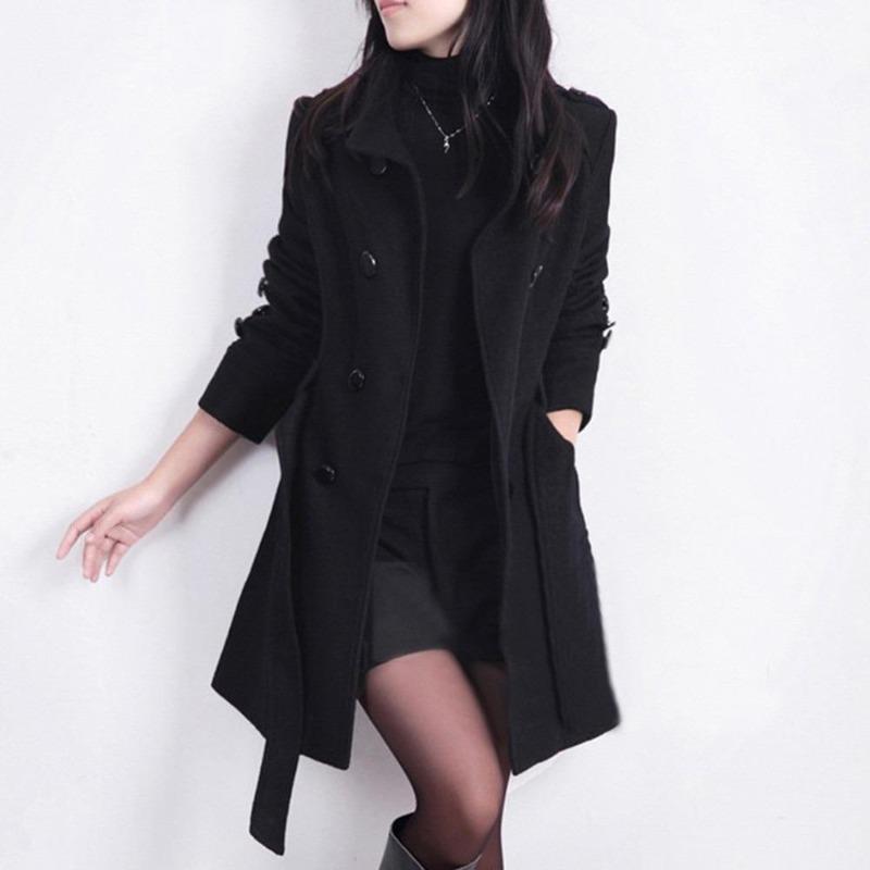 Women's Double-Breasted Wool Blend Coat – Mid-Length Fitted | XS–3XL