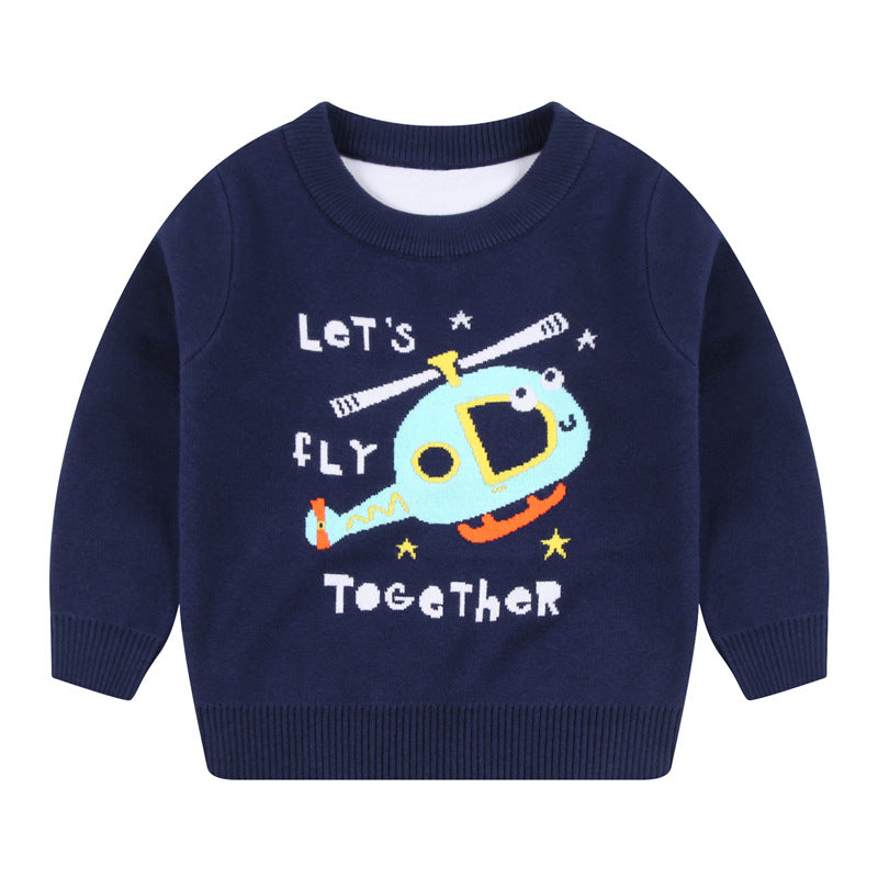 Boys' Cartoon Knit Pullover Sweater | Autumn Winter Kids Knitwear