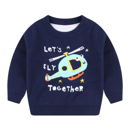 Boys' Cartoon Knit Pullover Sweater | Autumn Winter Kids Knitwear