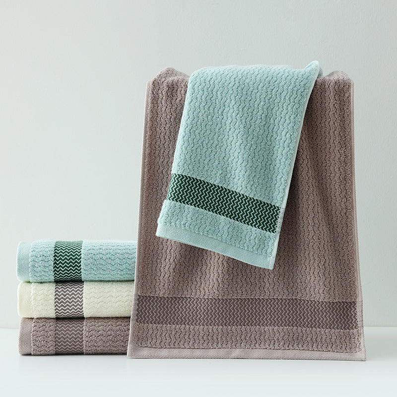 Jacquard Water Pattern Cotton Bath Towel | Thickened | Khaki, Green & Beige