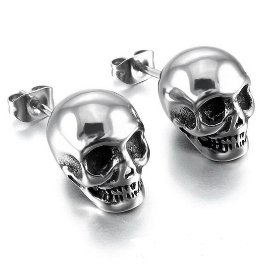 Unisex Skull Stud Earrings – Punk Rock White Copper Push-Back