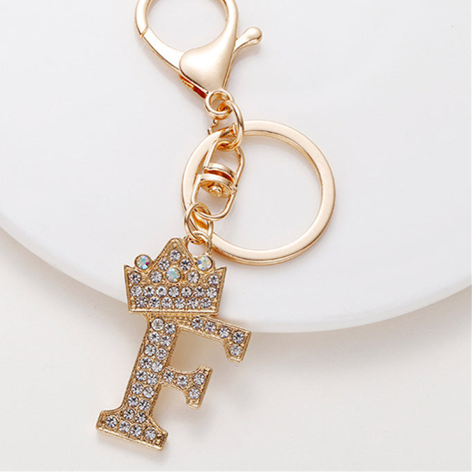 Crystal Crown Initial Letter Keychain A-Z