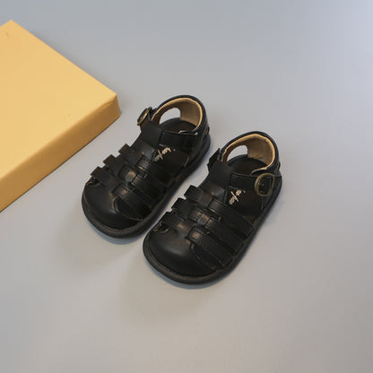 Girls' Woven Roman Shoes – PU Leather Velcro Toddler Flats