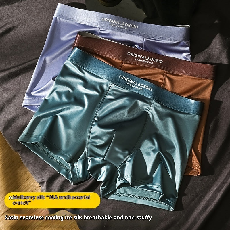 Men's Satin Nylon Boxer Briefs – Breathable Mid-Waist 5 Colours