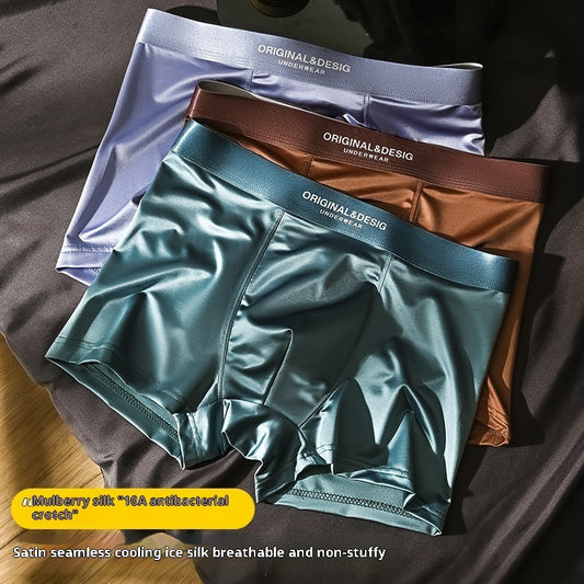 Men's Satin Nylon Boxer Briefs – Breathable Mid-Waist 5 Colours