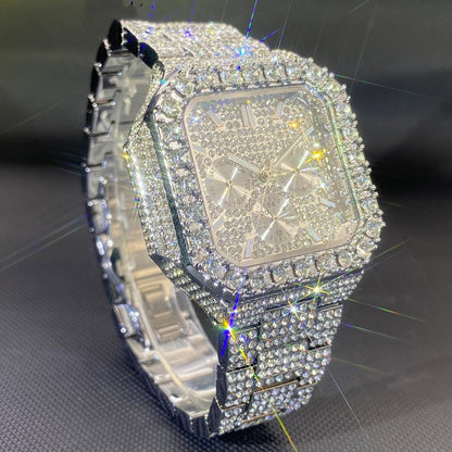 Men's Diamond-Encrusted Square Watch | Gold & Silver | Bold Fashion