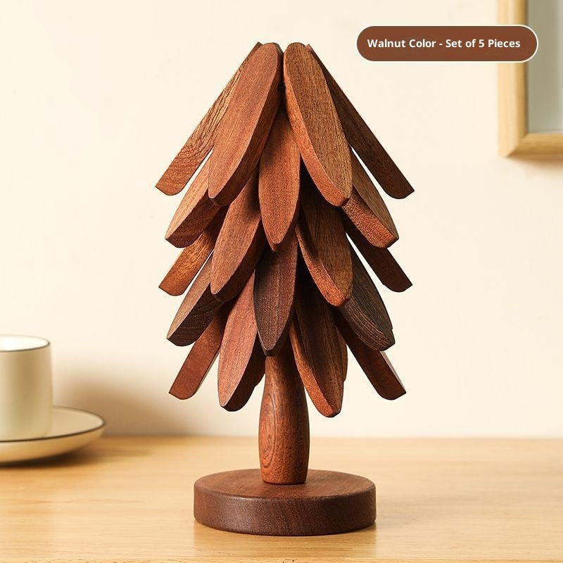 Wooden Tree Trivet & Placemat Set | Heat-Resistant | Natural Wood & Walnut