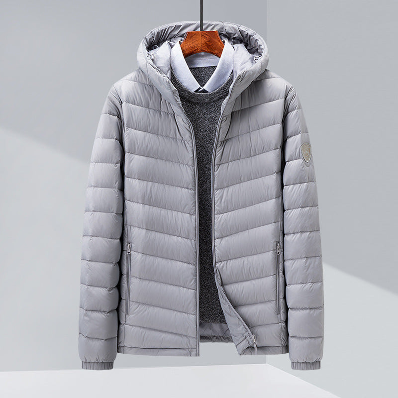 Men's Hooded White Duck Down Jacket | Slim Fit Puffer