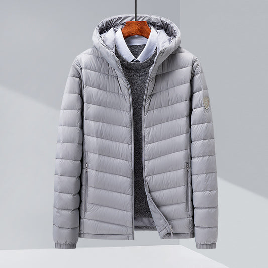 Men's Hooded White Duck Down Jacket | Slim Fit Puffer