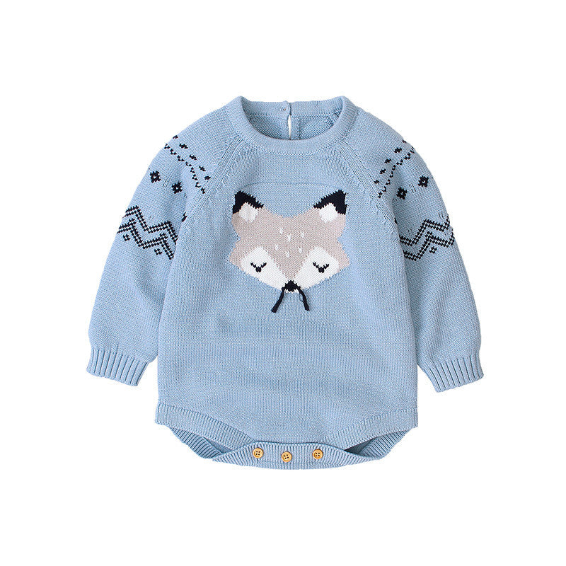 Baby Fox Print Romper | Long Sleeve Cotton Onesie