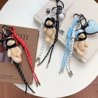 Helmet Bear Plush Doll Keyring | Braided Rope