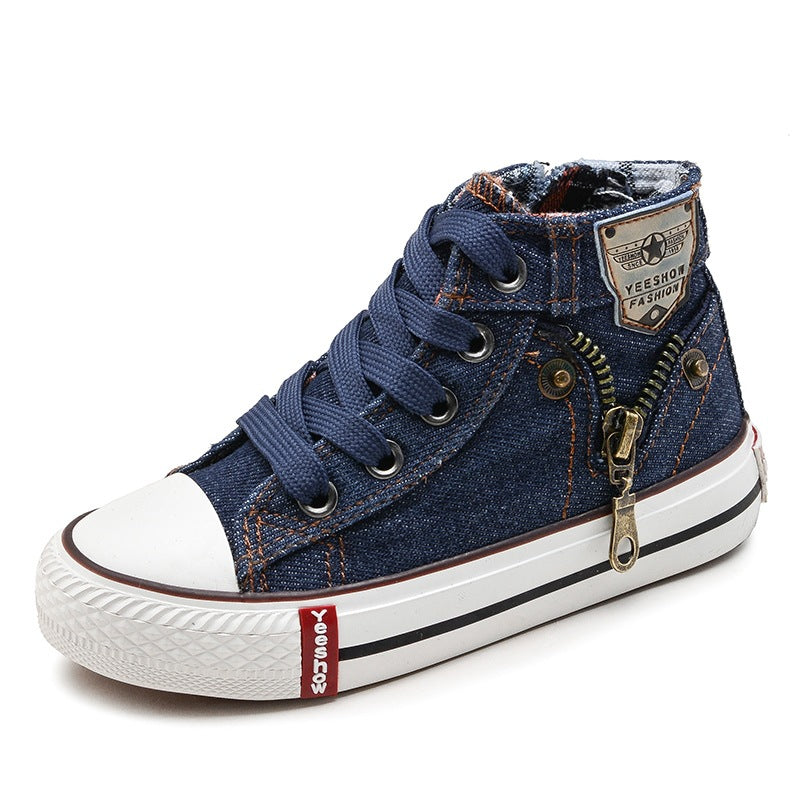 Kids' Breathable Denim Canvas Trainers – Casual Sport Shoes