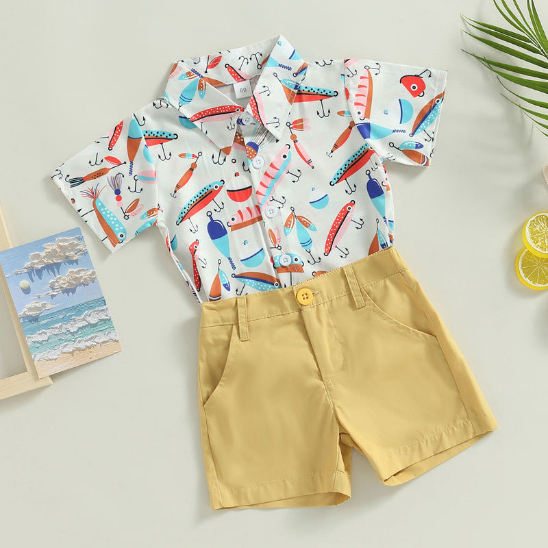 Boys' Printed Short-Sleeve Shirt & Shorts Two-Piece Set